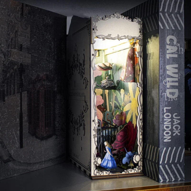 Diy Wooden Book Nook Kit Shelf Insert - Bahçe Travelogue Kitap Ayracı Kitaplık Dollhouse